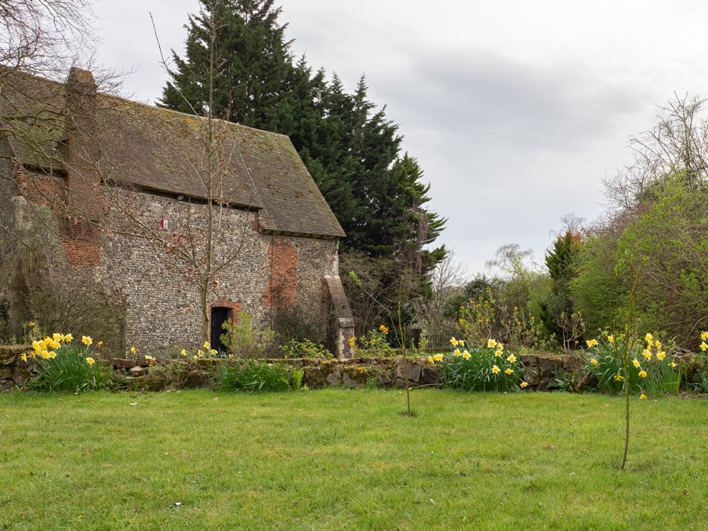 Greyfriars Chapel with garden and Daffodils